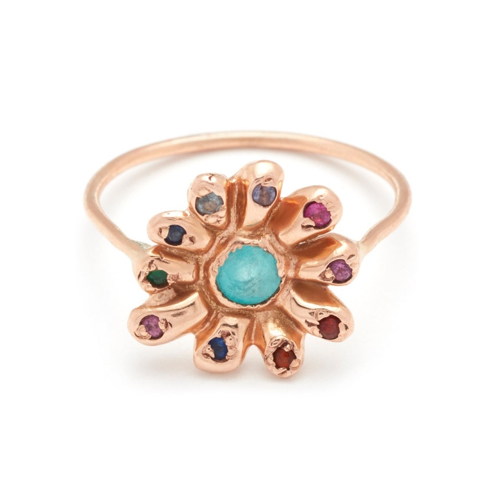 Elisa Solomon Rose Gold Paraiba Multicolor Daisy Ring